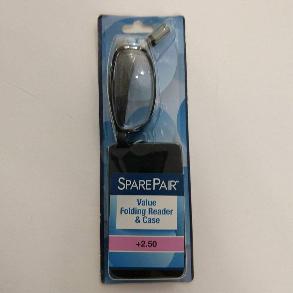 Spare Pair folding Reader Glasses and Eye glass Case + 2.50